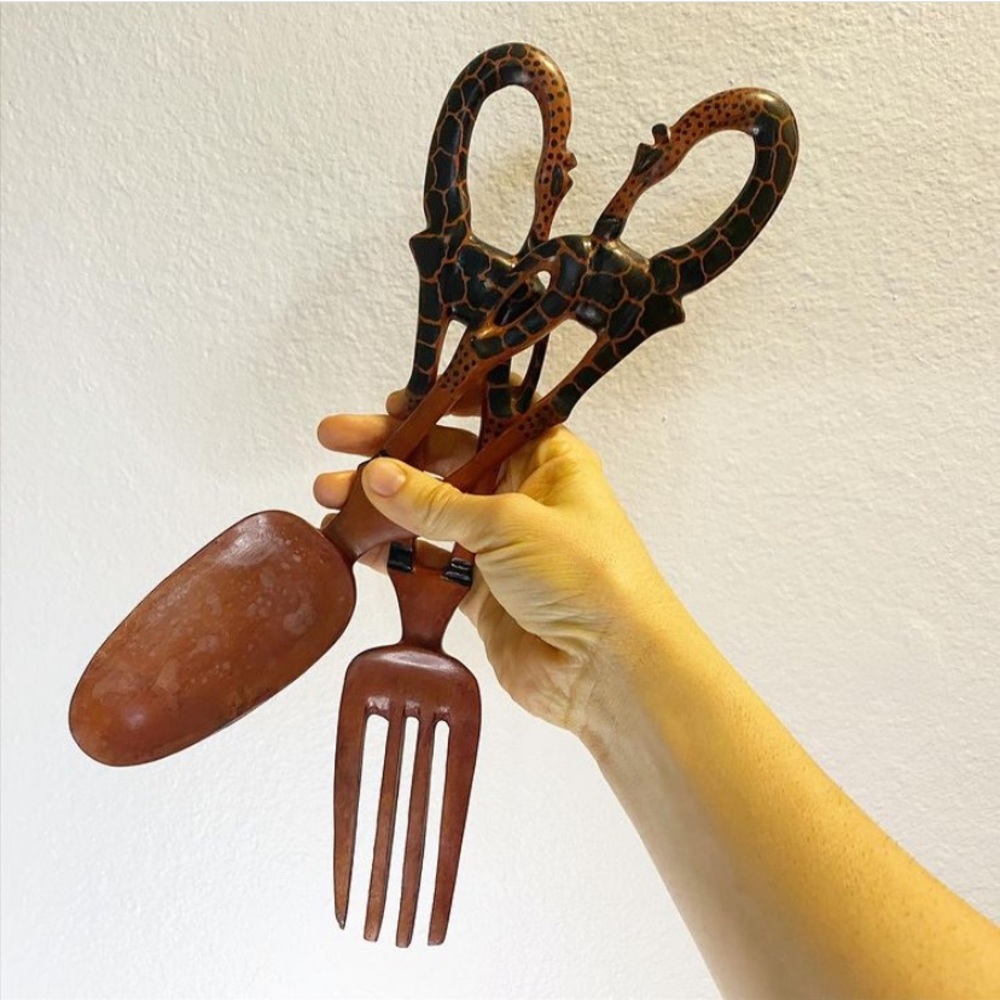 Hand carved giraffe serving set